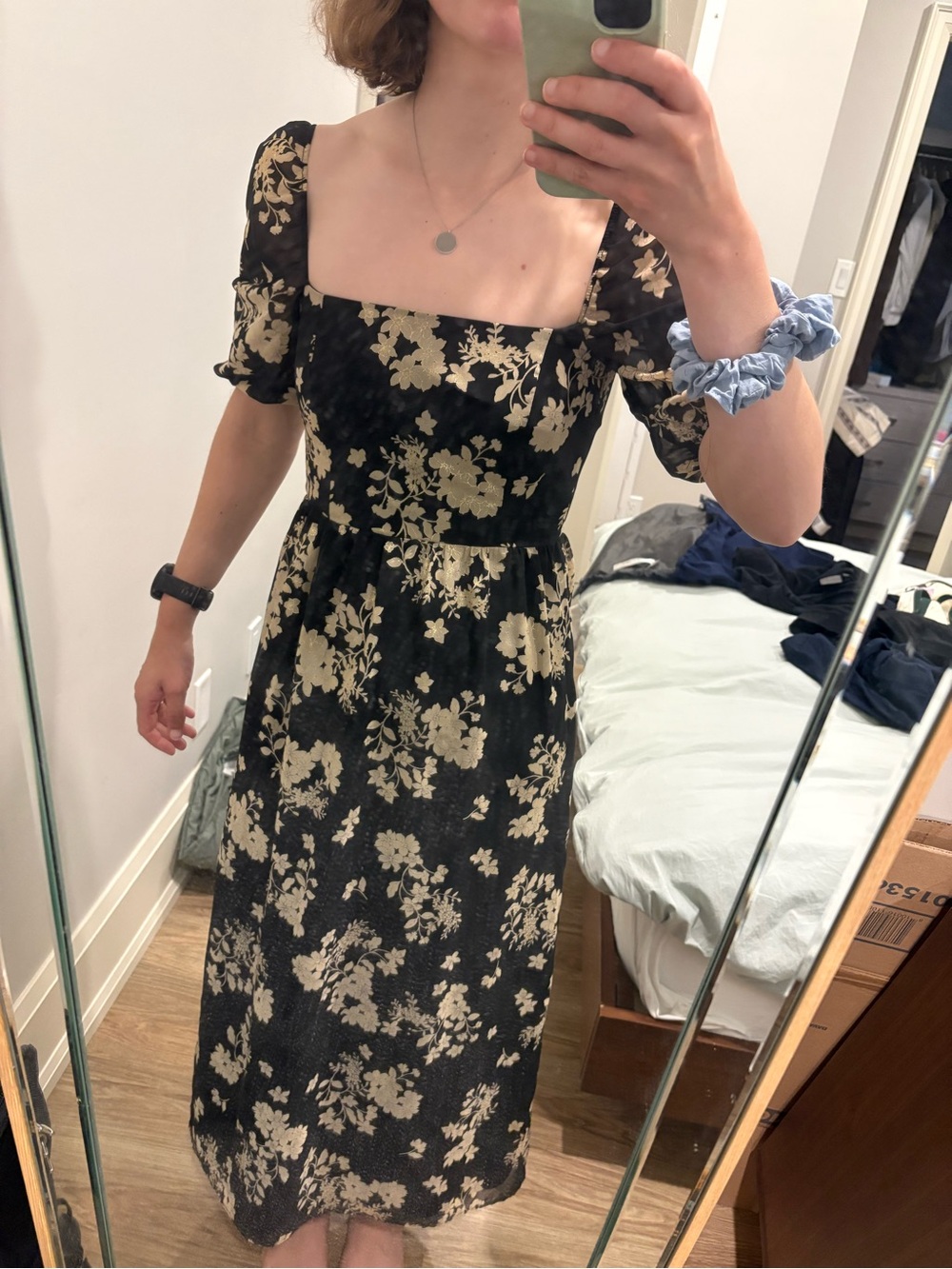 Park & Fifth Black and Gold Floral Midi Dress